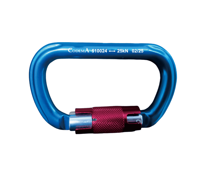 Mosquetón de aluminio 25 kN con sistema de doble bloqueo para trabajos en altura