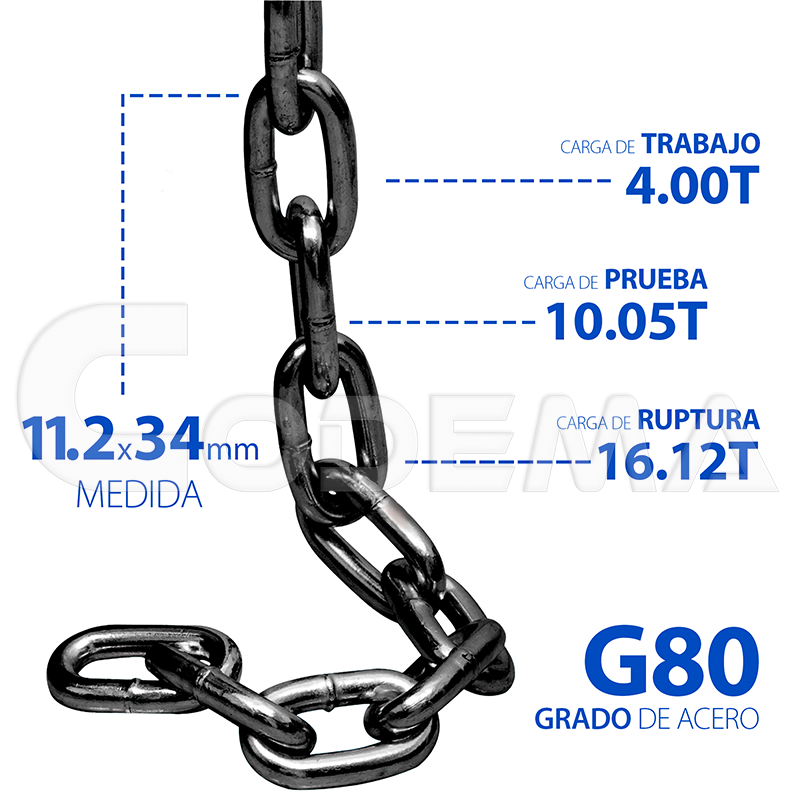 Cadena para Carga Pesada 11.2 x 34 mm