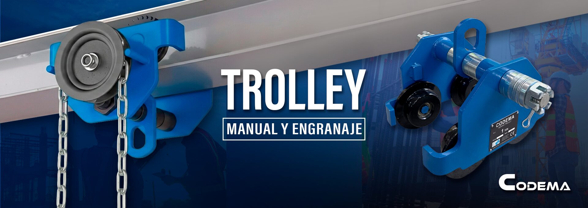 Tolley manual de engranaje CODEMA para elevación y desplazamiento de cargas sobre viga