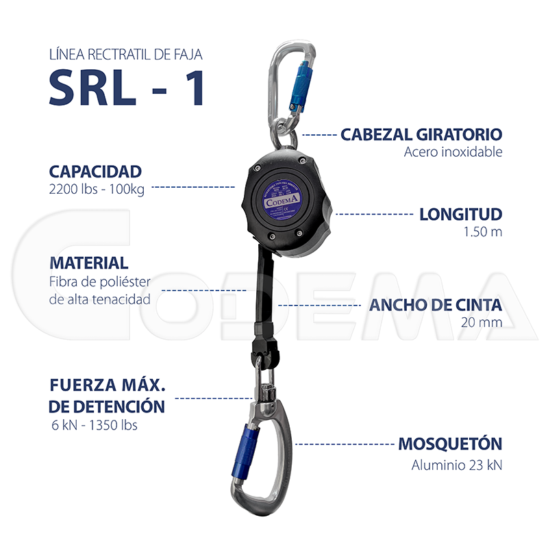 Línea de Vida Retráctil Doble CODEMA 1.5m