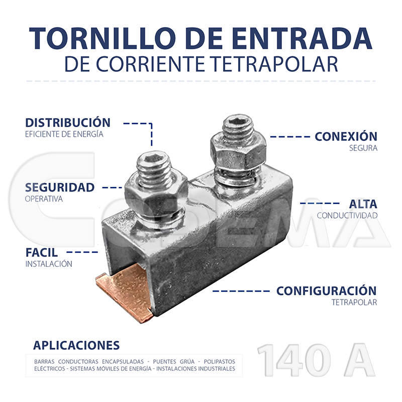 Tornillo de Entrada de Corriente Tetrapolar 140A