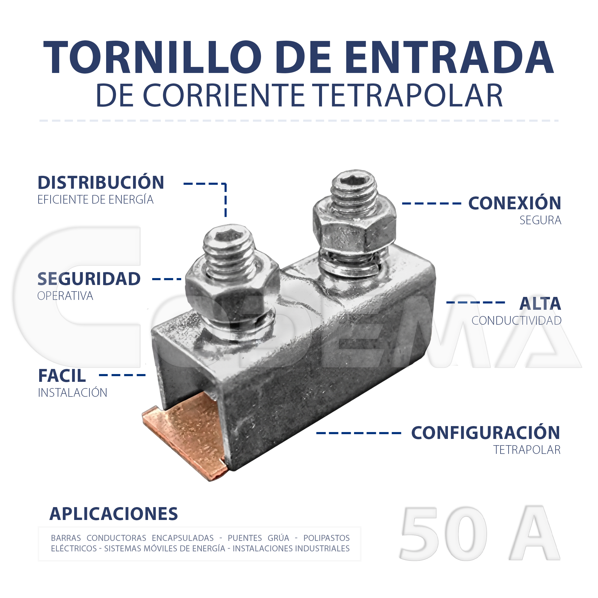 Tornillo de Entrada de Corriente Tetrapolar 50A
