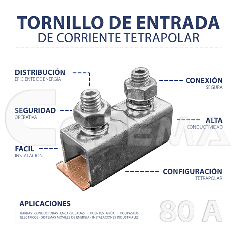 Tornillo de Entrada de Corriente Tetrapolar 80A