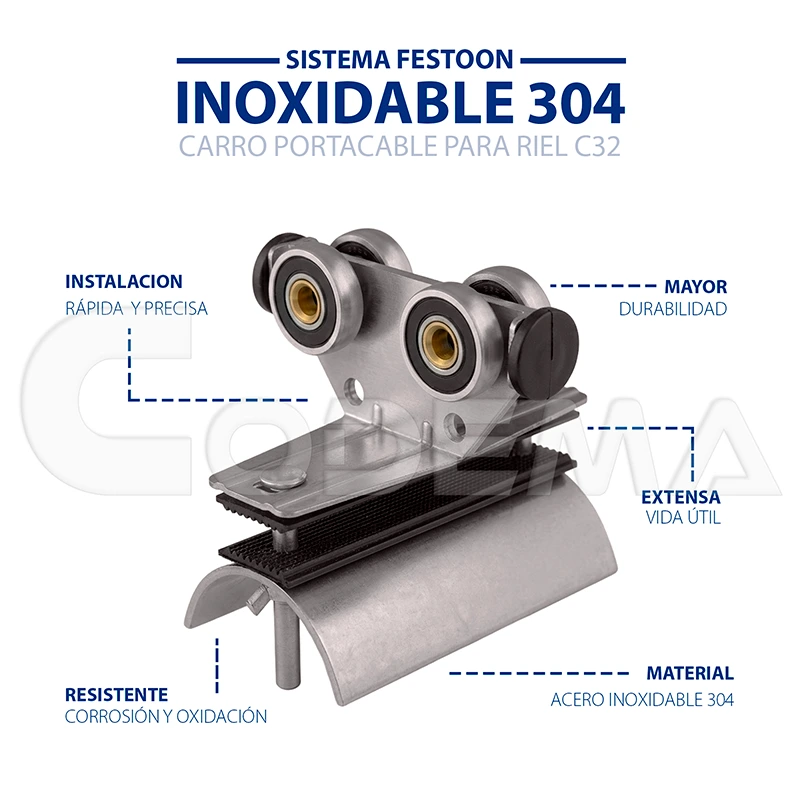 Carro Portacable Festoon Acero Inoxidable 304