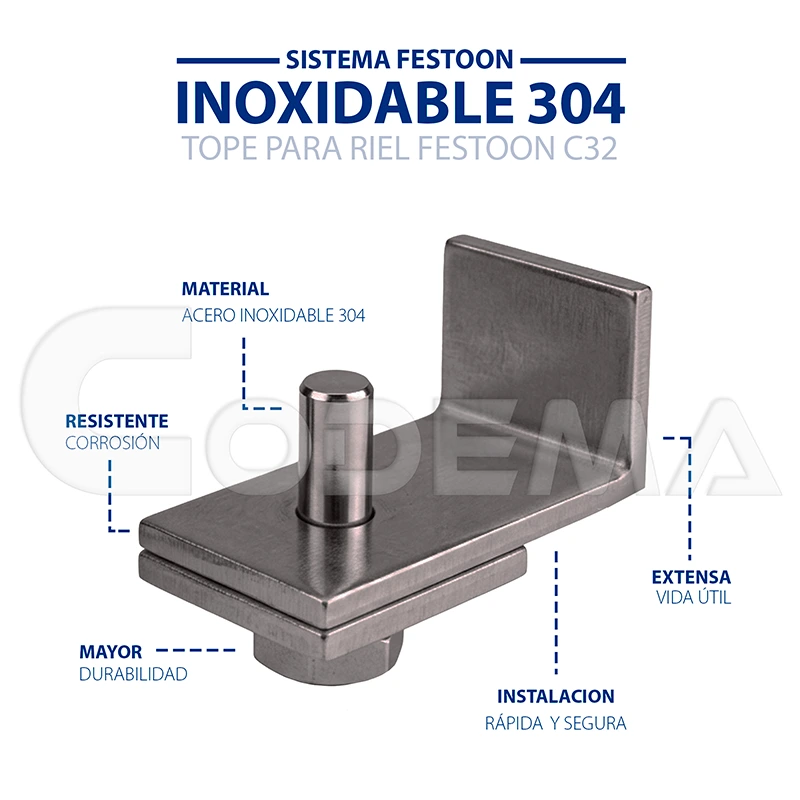 Tope Final Riel Festoon C32 Acero Inoxidable